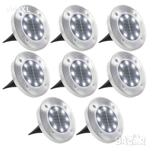 vidaXL Соларни земни лампи, 8 бр, LED светлина, бели（SKU:44416, снимка 1 - Други стоки за дома - 46333231