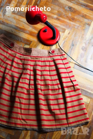 Красива разкроена раирана пола в горчица и червено, снимка 3 - Поли - 54127342