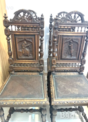 Антикварни Бретонски резбовани столове, над 100 годишни, снимка 4 - Антикварни и старинни предмети - 54139960