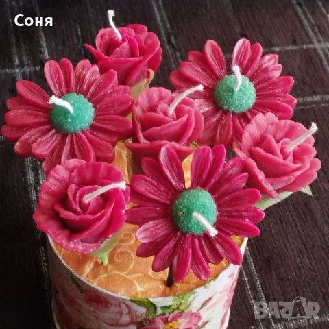 Цветен букет от ароматни восъчни свещи, снимка 13 - Подаръци за жени - 53658295