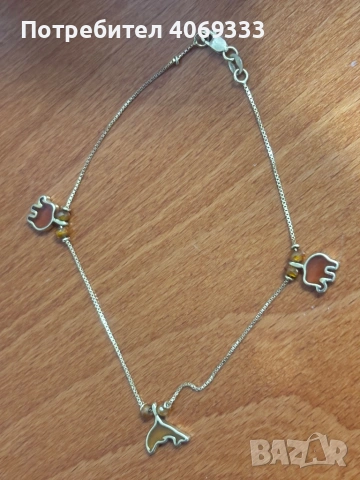 Златна гривна с висулка слончета 2.5гр 14 карата, снимка 8 - Гривни - 54172353