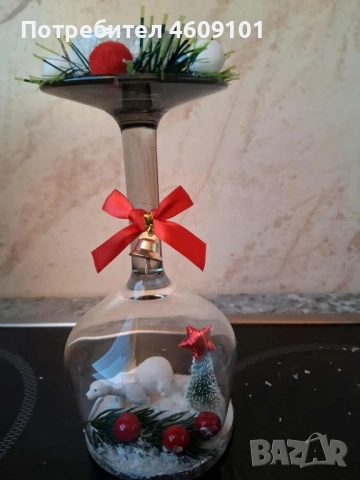 стъклени свещник за Коледа, снимка 2 - Декорация за дома - 52437147