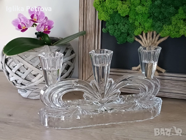 Кристален свещник -Бохемия , снимка 3 - Антикварни и старинни предмети - 52713823