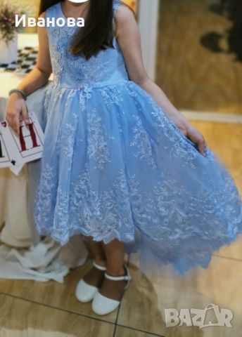Официална рокля с дантела и тюл светло синя за момиче 8-9 г, снимка 7 - Детски рокли и поли - 41099931