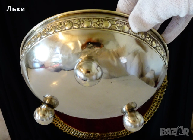 Посребрена фруктиера,купа,релефни рози,позлата. , снимка 4 - Антикварни и старинни предмети - 53830148