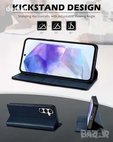 Калъф-портфейл SHIELDON за Galaxy A55 5G 6.6" от естествена кожа с слотове за карти, снимка 4 - Калъфи, кейсове - 50033478