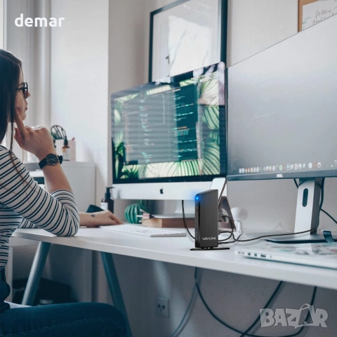 WAVLINK 13-в-1 USB-C докинг станция за три монитора, 4K HDMI, 2K HDMI, DVI, 4xUSB 3.0, 2xUSB C, снимка 7 - Кабели и адаптери - 53402136