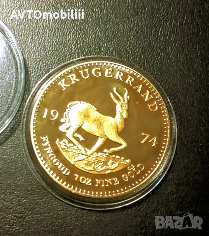 UNC позлатена монета Крюгеранд Krugerand 1974 година