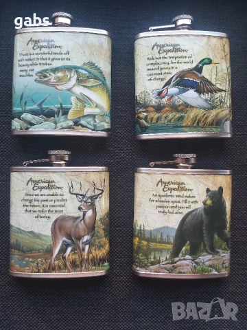 Красиво изрисувана манерка за алкохол AMERICAN EXPEDITION, 7oz /207ml