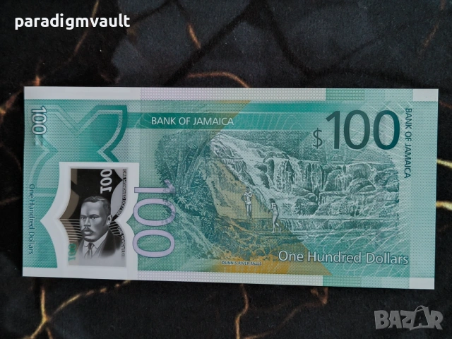 Банкнотa - Ямайка - 100 долара UNC (юбилейна) | 2022г., снимка 2 - Нумизматика и бонистика - 54233305