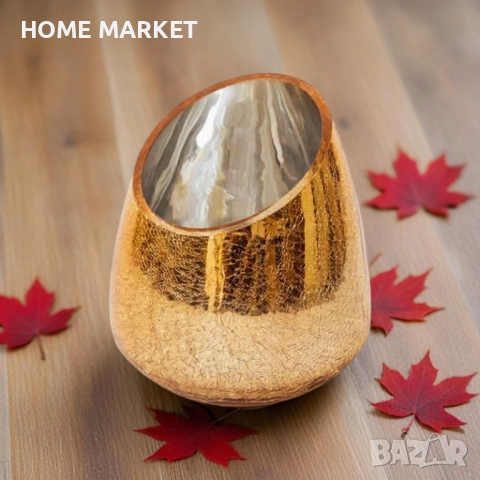 Златна асиметрична ваза, 13*18см  Златна асиметрична стъклена ваза – 13 × 18 см Добавете елегантен з