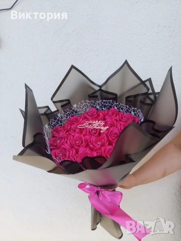 Букет от вечни сатенени рози , снимка 3 - Декорация за дома - 51248596