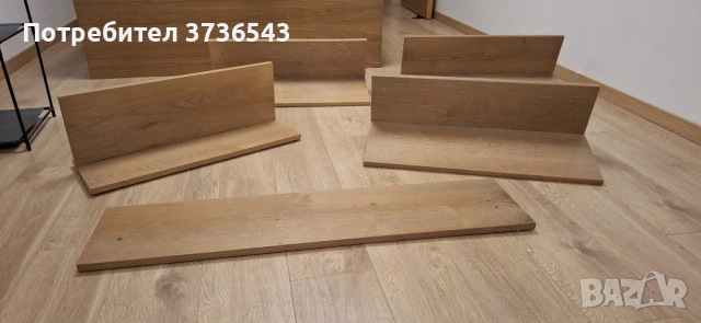 Комплект 4 дървени стенни рафта (2×73, 2×70 см) + 1 декоративен панел 110 см