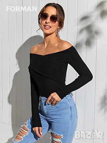 Черен топ с отворени рамене, снимка 1