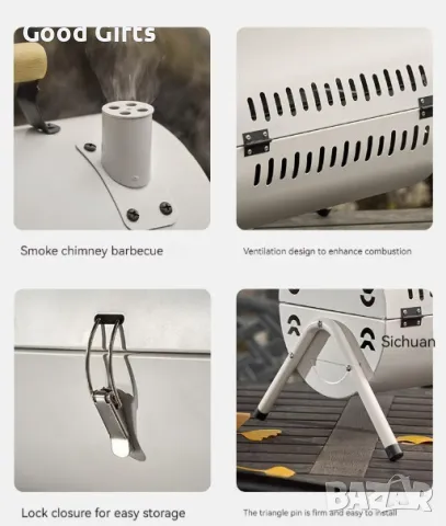 Преносимо двустранно барбекю с дървена дръжка – Компактна скара за месо, риба и зеленчуци, снимка 6 - Други стоки за дома - 50401573