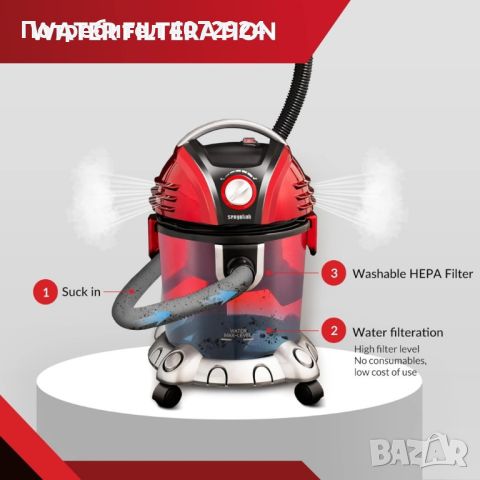 Прахосмукачка с воден филтър Voltz OV51001O, 1200W-1400W, 15л., снимка 3 - Прахосмукачки - 45957404