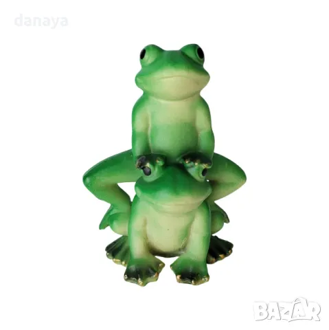 5721 Зелени фигурки Двойка жаби сувенир за късмет и декорация, 8 см, снимка 2 - Статуетки - 49150661