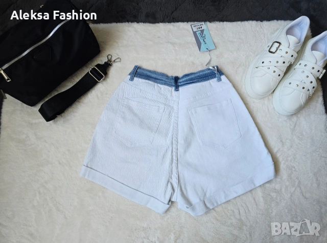 Дамски къси дънкови панталонки със син деним в горбата част , снимка 6 - Къси панталони и бермуди - 49579980
