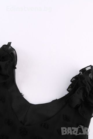 Дамска рокля в черно с къдрички и принт на точки, снимка 9 - Рокли - 46413803