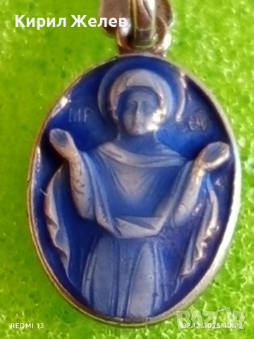 Винтидж сребърна висулка с син емайл ДЕВА МАРИЯ майсторска ръчна изработка 30584, снимка 2 - Колиета, медальони, синджири - 52622107