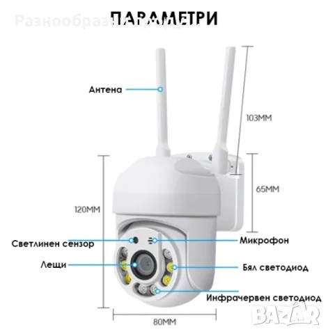 Wi Fi камера 1080P с връзка за PC, IOS, Android и нощен запис, снимка 3 - Камери - 47176033