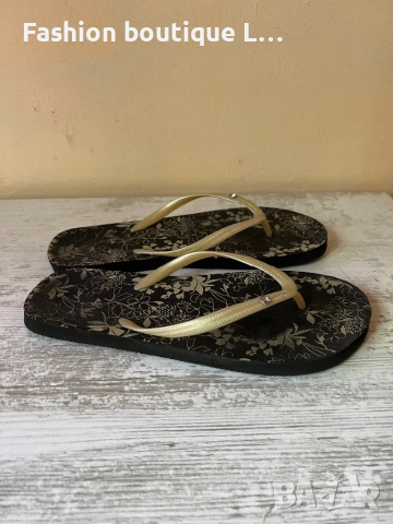 Джапанки с диамантче в кафяв цвят с бежови ленти 37 / 38 номер ❤️, снимка 3 - Джапанки - 52332338