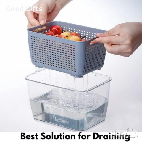 Комплект 2 броя Контейнери за Съхранение с Кошница за Отцеждане – Свежест и Ред във Вашата Кухня, снимка 5 - Други стоки за дома - 53369176