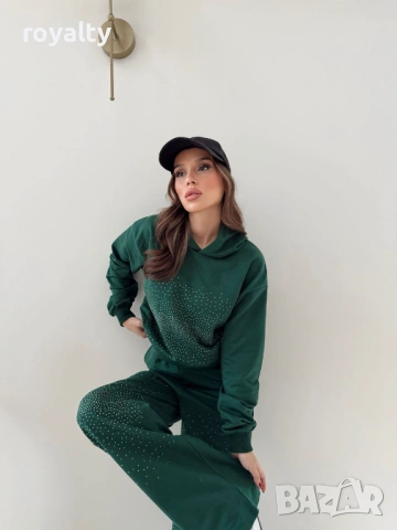 Зелен Дамски Комплект с Камъчета , снимка 2 - Спортни екипи - 53464562
