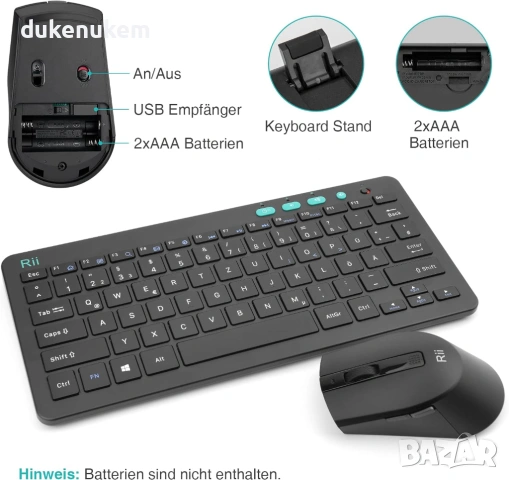 Безжичен комплект клавиатура и мишка 2.4G – ултратънък дизайн, QWERTZ (DE), снимка 3 - Клавиатури и мишки - 53372564