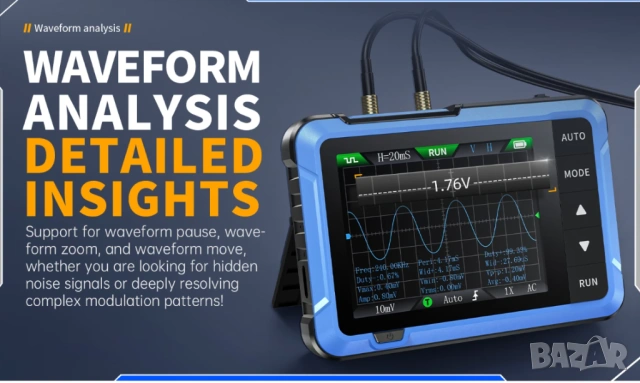 2в1 Цифров Осцилоскоп DSO510 10MHz 48MS/s Лента Честота 0-50KHz Сигнал Генератор ± 400V Напрежение, снимка 6 - Друга електроника - 53828088