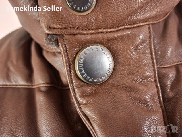 Parajumpers Goat Leather Down Jacket Size L Кожено Пухено Яке Мъжко, снимка 4 - Якета - 53708914