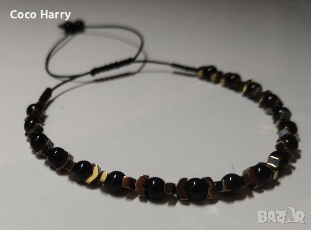 Гривна с хематит и черен оникс,ръчно изработена , снимка 3 - Ръчно изработени сувенири - 53776511