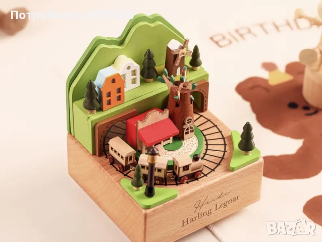 Ръчно изработена дървена музикална кутия с влакче, снимка 5 - Декорация за дома - 52746988