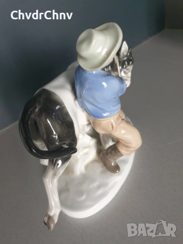 2бр GDR Lippelsdorf статуетка 22см/ГДР стара немска порцеланова фигура на селянин с крава, снимка 5 - Статуетки - 52482252