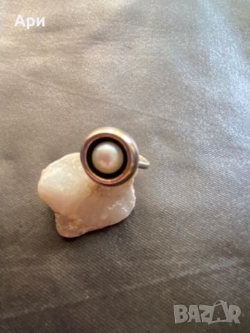 Масивен сребърен пръстен с перла, снимка 2 - Пръстени - 45494400