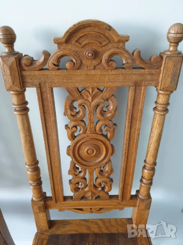 100см дърворезба/2бр чифт стари ретро дървени столове с релефни седалки, снимка 5 - Столове - 50727480