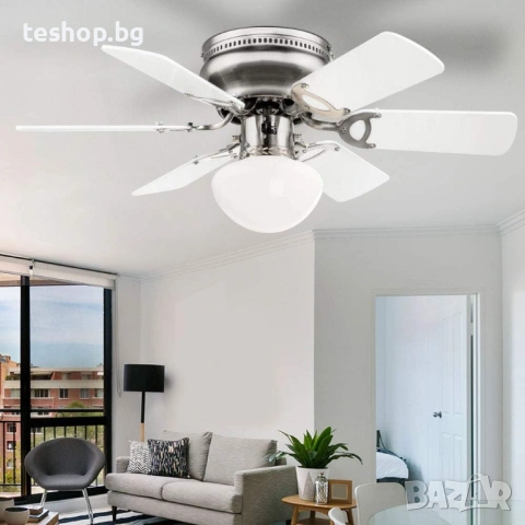 Вентилатор за таван Globo MDF за всекидневна, лампа с стъкло, снимка 2 - Вентилатори - 53054428