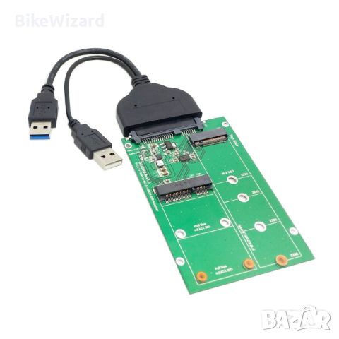 CY USB 3.0 към SATA адаптер 22pin 2.5 твърд диск към 2в 1 Combo Mini PCI-E 2 Lane M.2NGFF mSATA НОВО, снимка 1 - Други - 45863738