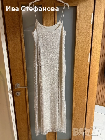 Нова парти коктейлна официална екрю дълга рокля пайети с топ , снимка 5 - Рокли - 52735285