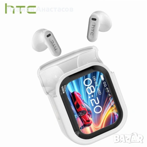 HTC NE20 Bluetooth 5.4 безжични слушалки с LED дисплей и AI превод в реално време (бели)