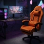 Оранжев велурен геймърски стол с поставка за крака – ергономичен, метална рамка, снимка 4