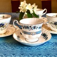 Argyle Английски Костен Порцелан В синьо Сет за чай/кафе Нежни цветя, снимка 6 - Чаши - 45381147