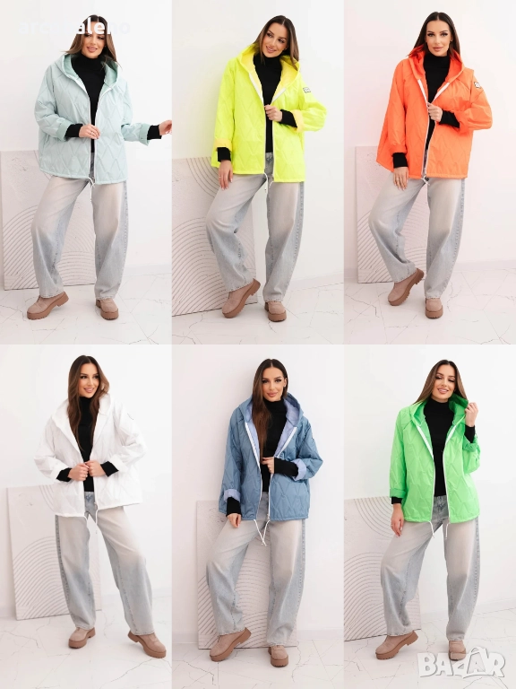 Дамско пролетно ватирано яке с качулка и цип, 9цвята , снимка 1