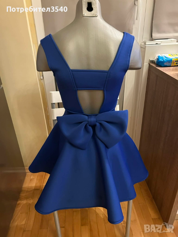Дамска синя рокля с панделка на гърба, снимка 1