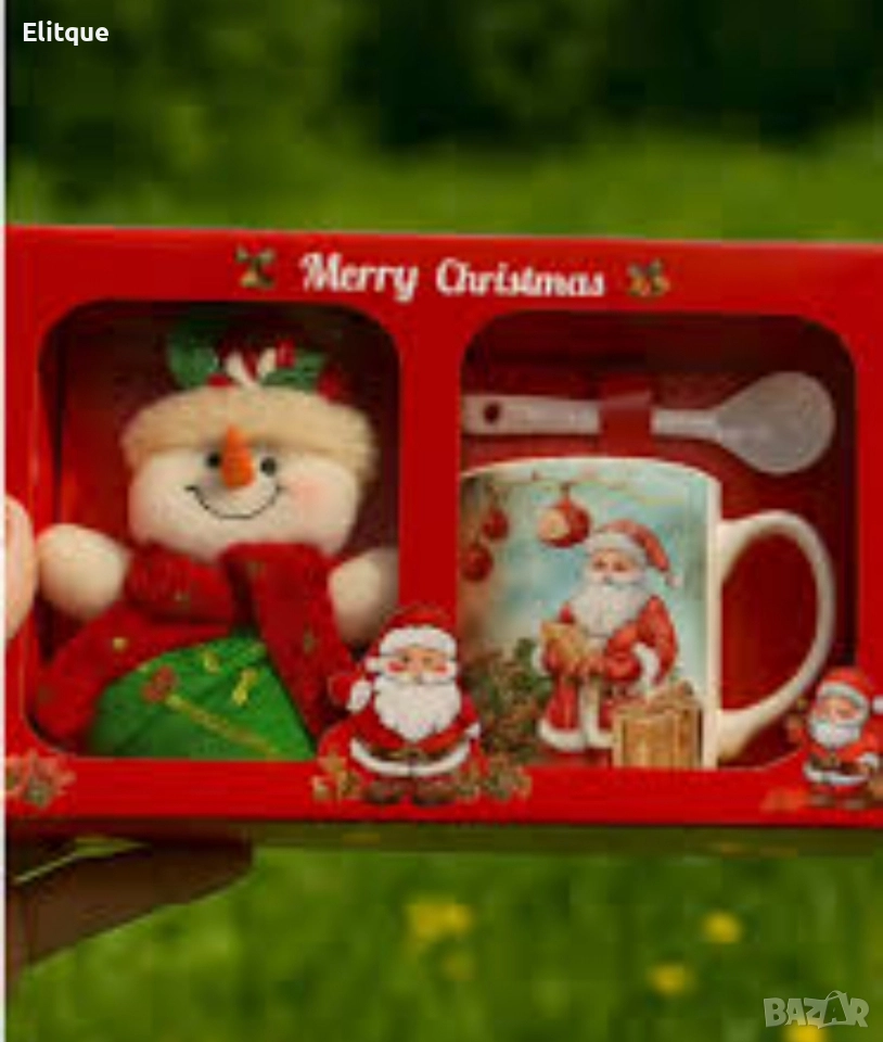 Празничен подаръчен комплект с чаша, лъжичка и снежен човек – готов за подаряване, снимка 1