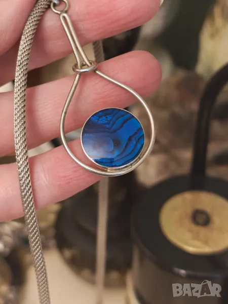 Стара страхотна огърлица с рядък син седеф , снимка 1