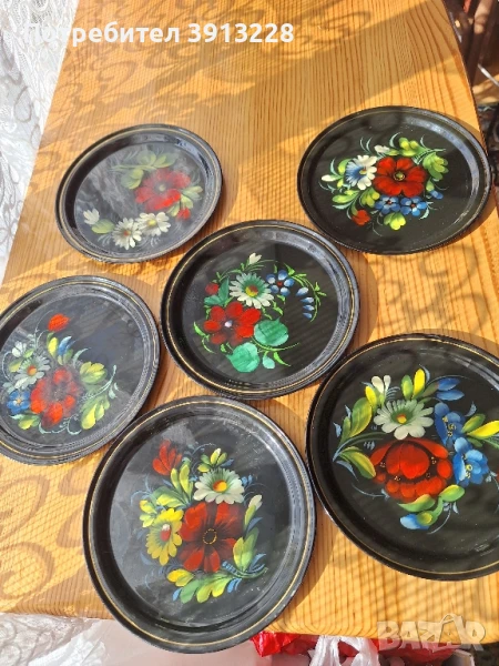 Десертни чинии 6 бр черни,емайл., снимка 1