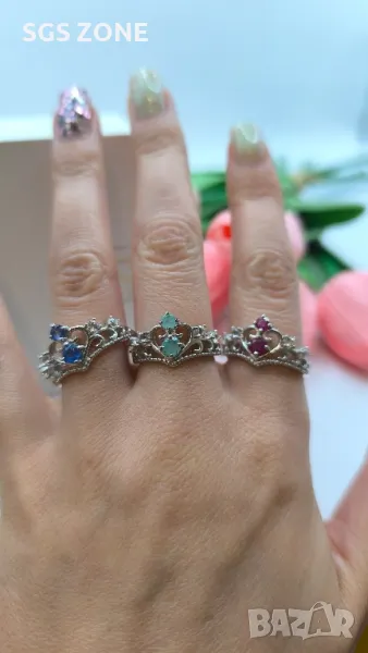 Сребърен Пръстен Корона с Рубин/Сапфир/Изумруд, снимка 1