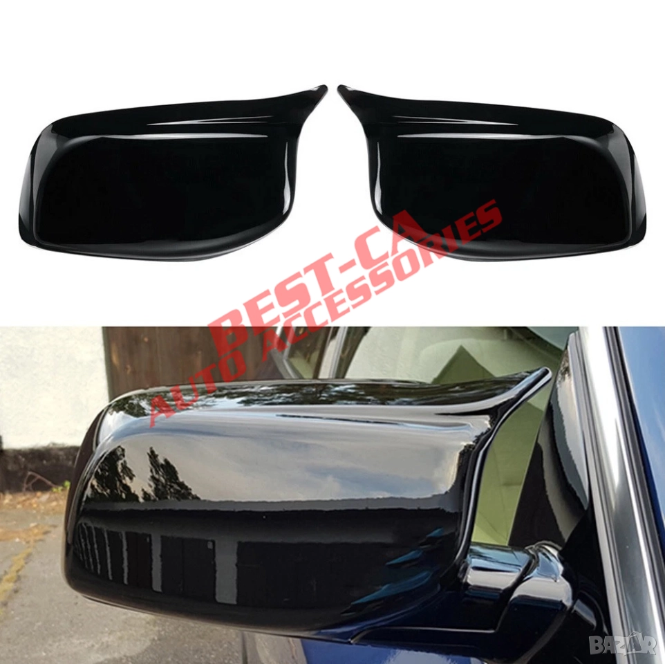 Капаци за огледала със щипки черен пиано лак Batman Style подходящи за BMW E60 E61 pre-facelift, снимка 1