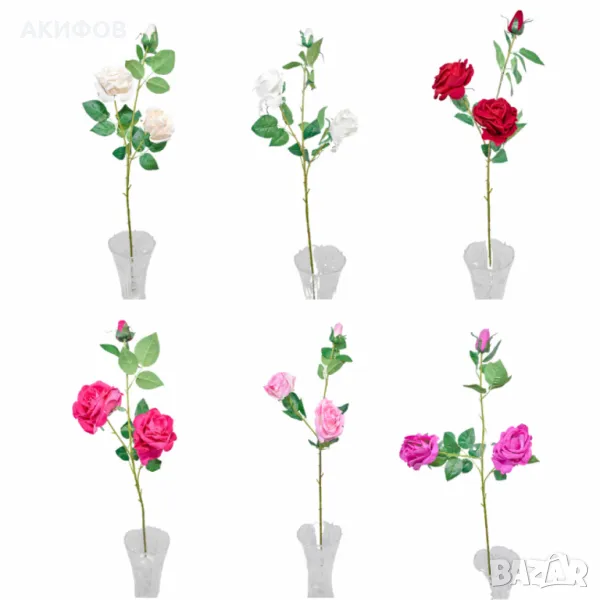 Изкуствени стръкове с рози – 6 цвята, снимка 1